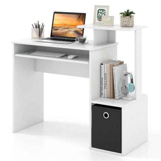 Space-saving Computer Desk with Pull-out Keyboard Tray-White W2B