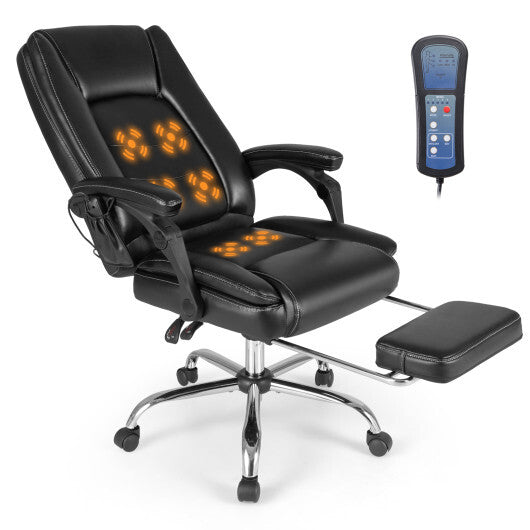 Massage Adjustable Executive Chair with Armrests and Retractable Footrest-Black