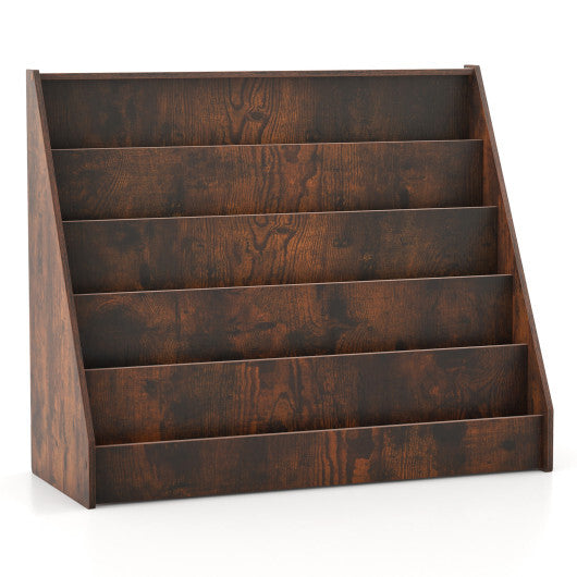 5-Tier Kids Bookshelf with Deep Compartments and Stable Baby Book Case-Rustic Brown W2B
