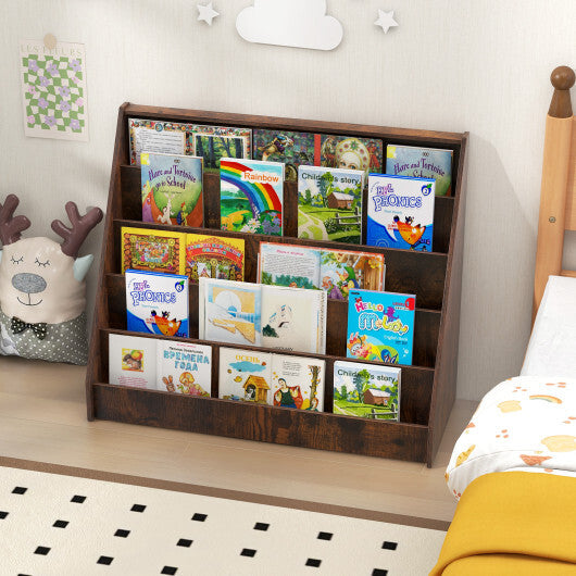 5-Tier Kids Bookshelf with Deep Compartments and Stable Baby Book Case-Rustic Brown W2B