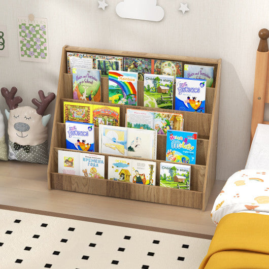 5-Tier Kids Bookshelf with Deep Compartments and Stable Baby Book Case-Rustic Brown W2B