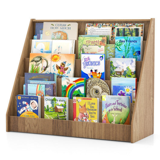 5-Tier Kids Bookshelf with Deep Compartments and Stable Baby Book Case-Rustic Brown W2B