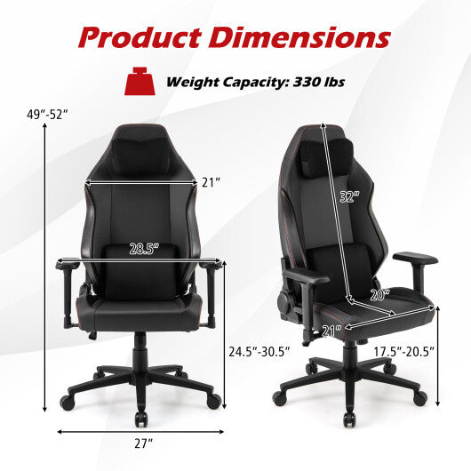 Ergonomic High Back Computer Chair with Magnetic Headrest and Lumbar Pillow-Black