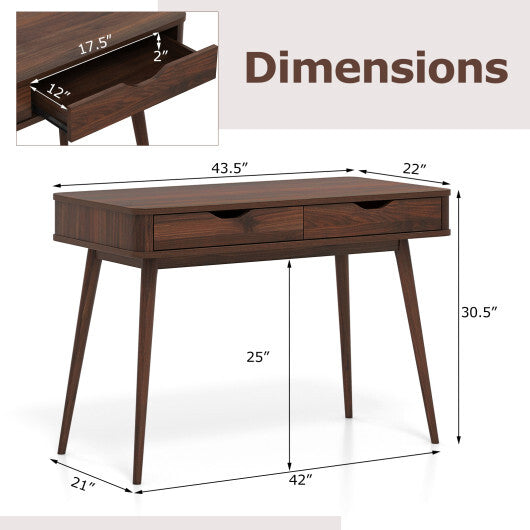 43.5 Inch Computer Desk with 2 Drawers for Small Spaces-White W2B