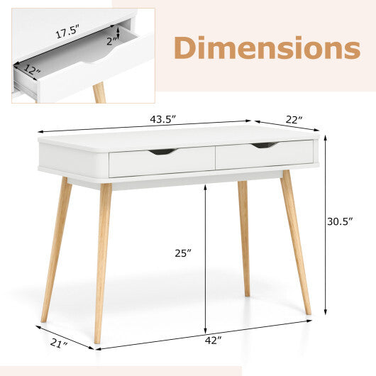 43.5 Inch Computer Desk with 2 Drawers for Small Spaces-White W2B