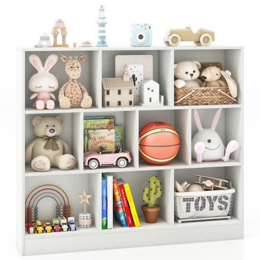41 inches Wooden Toy Storage Organizer with 10 Cubes for Kids-White W2B