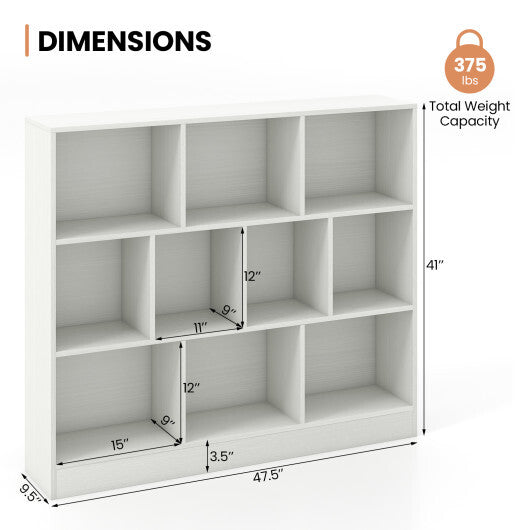 41 inches Wooden Toy Storage Organizer with 10 Cubes for Kids-White W2B
