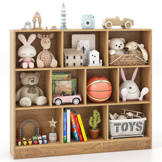 41 inches Wooden Toy Storage Organizer with 10 Cubes for Kids-White W2B