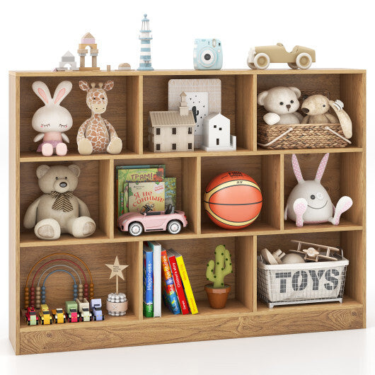 41 inches Wooden Toy Storage Organizer with 10 Cubes for Classroom Daycare Nursery Kindergarten-White W2B