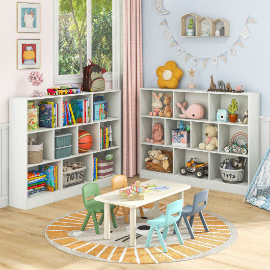 41 inches Wooden Toy Storage Organizer with 10 Cubes for Classroom Daycare Nursery Kindergarten-White W2B