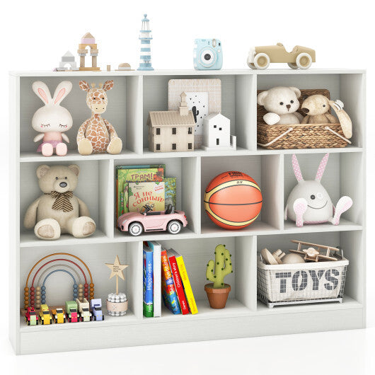 41 inches Wooden Toy Storage Organizer with 10 Cubes for Classroom Daycare Nursery Kindergarten-White W2B
