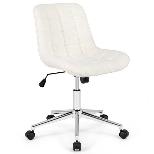 Teddy Fleece Armless Office Chair Makeup Vanity Chair-White - Color: White W2B