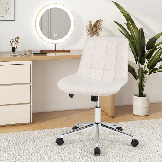 Teddy Fleece Armless Office Chair Makeup Vanity Chair-White - Color: White W2B