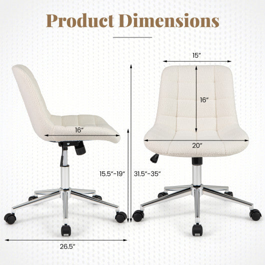 Teddy Fleece Armless Office Chair Makeup Vanity Chair-White - Color: White W2B