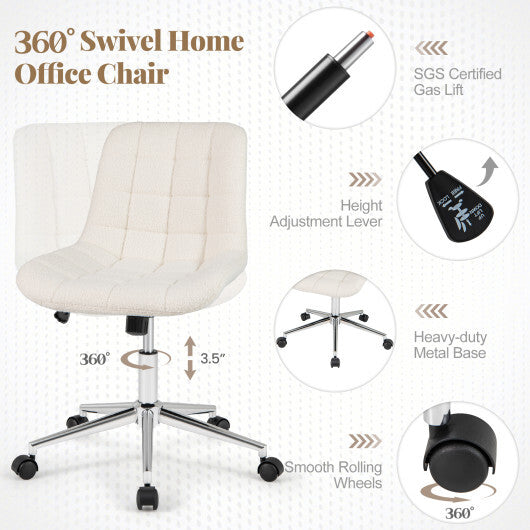 Teddy Fleece Armless Office Chair Makeup Vanity Chair-White - Color: White W2B