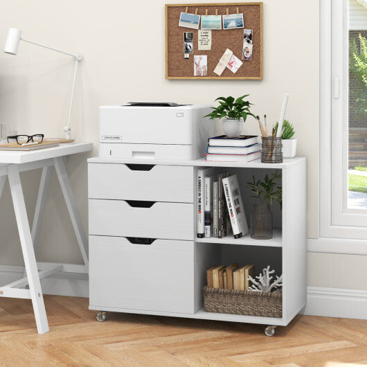 3-Drawer File Cabinet with Adjustable Shelf and Wheels for Letter-Rustic Brown W2B