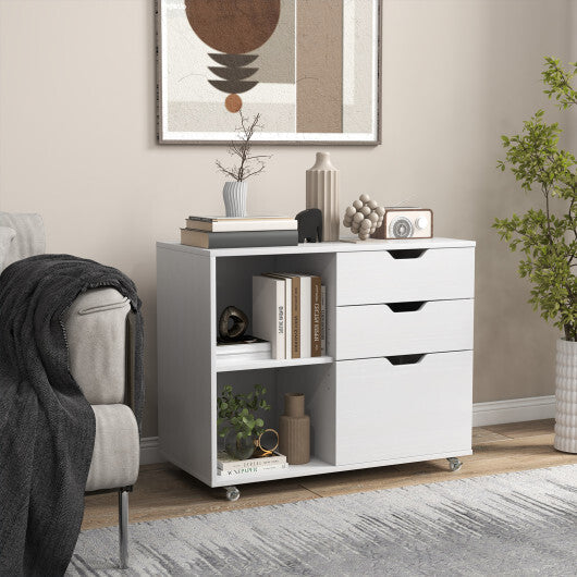 3-Drawer File Cabinet with Adjustable Shelf and Wheels for Letter-Rustic Brown W2B