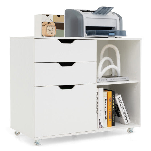 3-Drawer File Cabinet with Adjustable Shelf and Wheels for Letter-Rustic Brown W2B