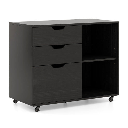 3-Drawer File Cabinet with Adjustable Shelf and Wheels for Letter-Rustic Brown W2B