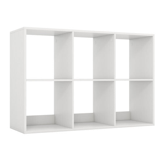 6 Cube Bookshelf with Back Guardrail for Living Room Bedroom-White W2B