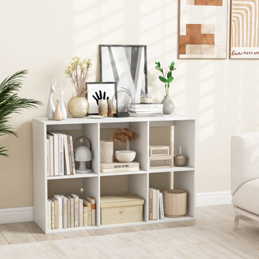 6 Cube Bookshelf with Back Guardrail for Living Room Bedroom-White W2B