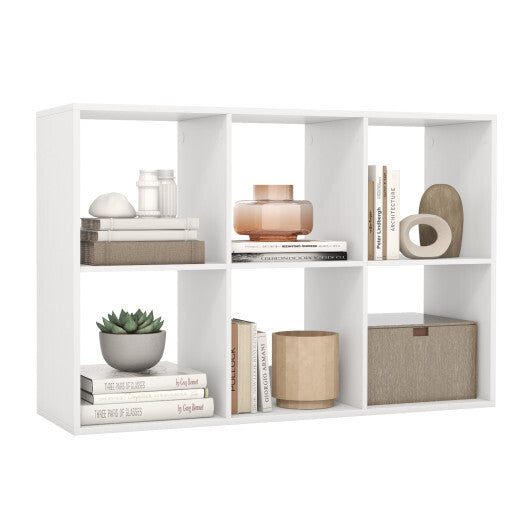 6 Cube Bookshelf with Back Guardrail for Living Room Bedroom-White W2B