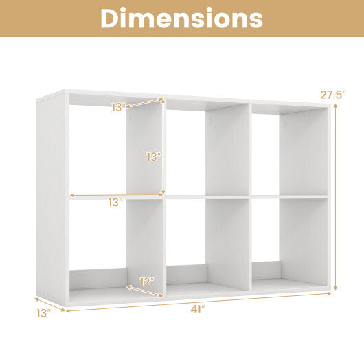 6 Cube Bookshelf with Back Guardrail for Living Room Bedroom-White W2B