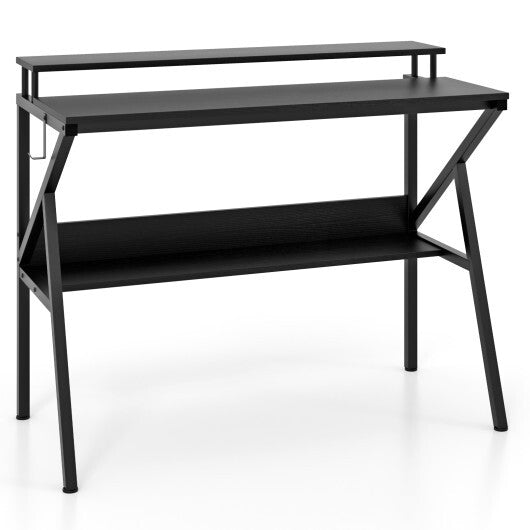 Space Saving Computer Desk with Monitor Stand and Extra Storage Shelf for Work Study-Black W2B