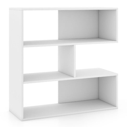 Concave Bookshelf with 3 Open Shelves & Anti-Toppling Device for Living Room-White W2B