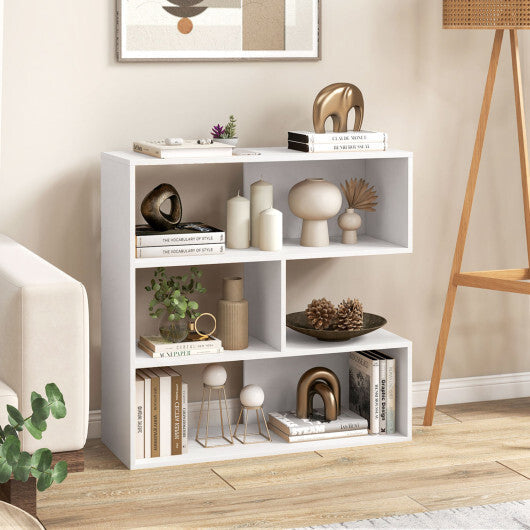 Concave Bookshelf with 3 Open Shelves & Anti-Toppling Device for Living Room-White W2B