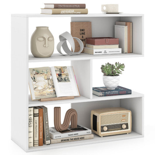 Concave Bookshelf with 3 Open Shelves & Anti-Toppling Device for Living Room-White W2B