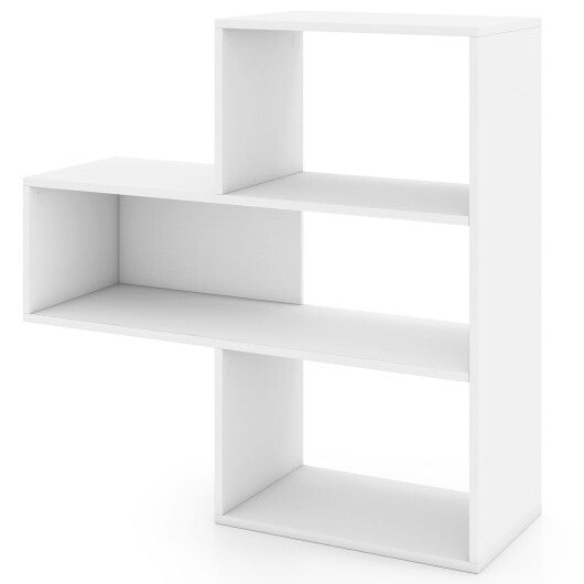 Convex Bookshelf with 3 Open Shelves & Anti-Toppling Device for Living Room-White W2B