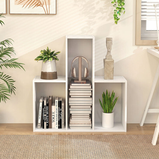 Convex Bookshelf with 3 Open Shelves & Anti-Toppling Device for Living Room-White W2B