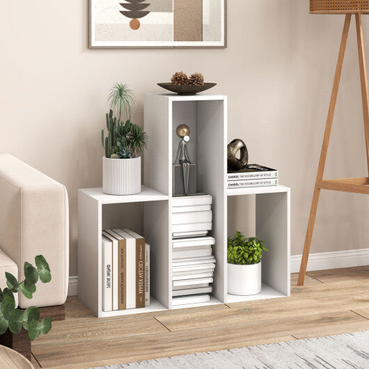 Convex Bookshelf with 3 Open Shelves & Anti-Toppling Device for Living Room-White W2B