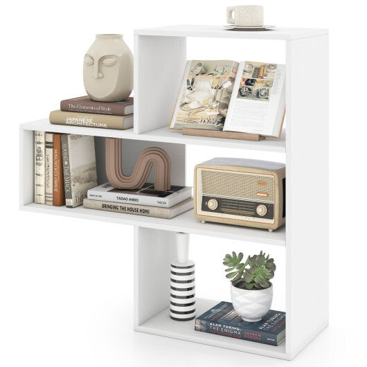 Convex Bookshelf with 3 Open Shelves & Anti-Toppling Device for Living Room-White W2B