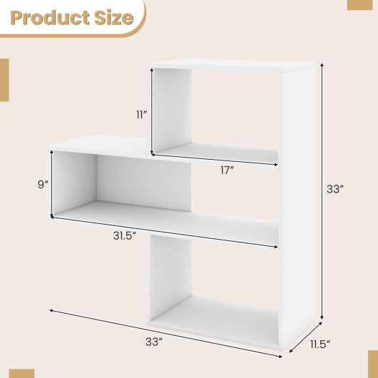 Convex Bookshelf with 3 Open Shelves & Anti-Toppling Device for Living Room-White W2B