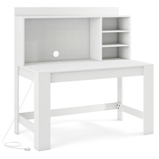 Modern Computer Desk with Hutch and Storage Shelves-Black