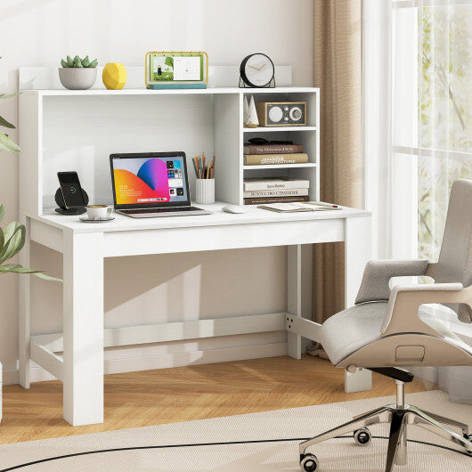 Modern Computer Desk with Hutch and Storage Shelves-Black