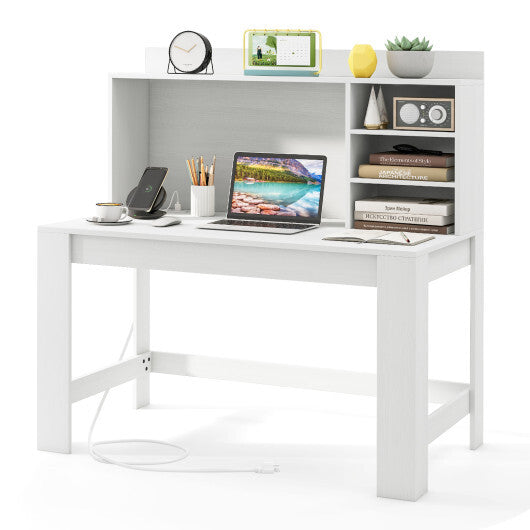 Modern Computer Desk with Hutch and Storage Shelves-Black