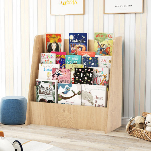 4-Tier Kids Bookshelf with Deep Compartments for Bedroom-Natural W2B