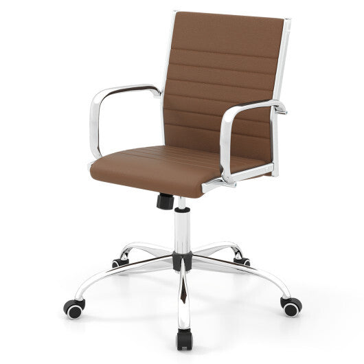 Office Chair Height Adjustable Conference Room Chair with Rocking Backrest Armrests-Brown W2B