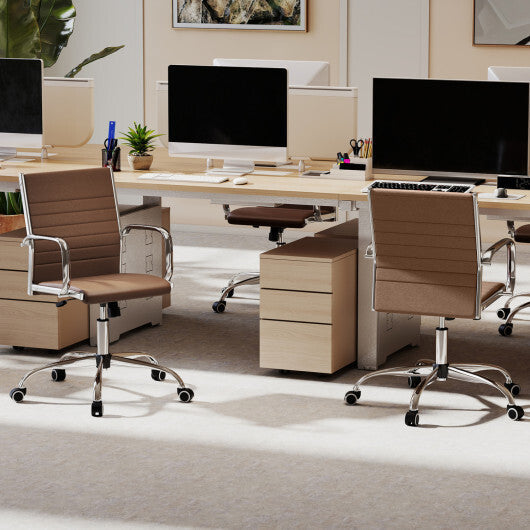 Office Chair Height Adjustable Conference Room Chair with Rocking Backrest Armrests-Brown W2B