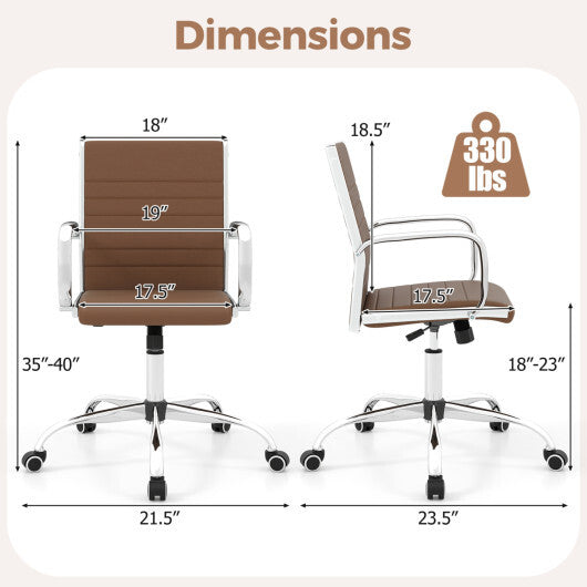 Office Chair Height Adjustable Conference Room Chair with Rocking Backrest Armrests-Brown W2B