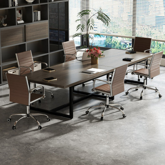 Office Chair Height Adjustable Conference Room Chair with Rocking Backrest Armrests-Brown W2B