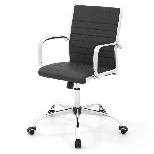 Office Chair Height Adjustable Conference Room Chair with Rocking Backrest Armrests-Brown W2B