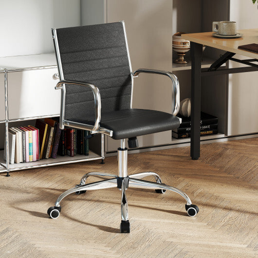 Office Chair Height Adjustable Conference Room Chair with Rocking Backrest Armrests-Brown W2B