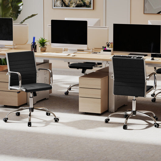 Office Chair Height Adjustable Conference Room Chair with Rocking Backrest Armrests-Brown W2B