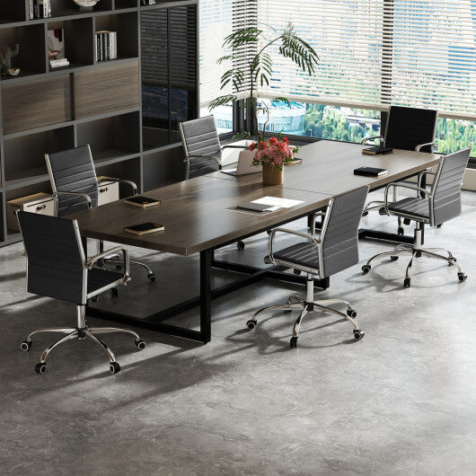 Office Chair Height Adjustable Conference Room Chair with Rocking Backrest Armrests-Brown W2B