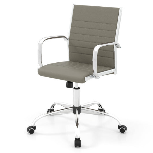 Office Chair Height Adjustable Conference Room Chair with Rocking Backrest Armrests-Brown W2B