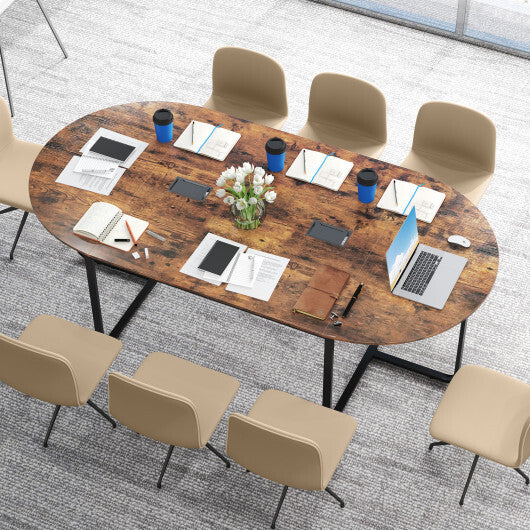 95 Inches Oval Conference Industrial Executive Table with Dual Cable Holes-Rustic Brown